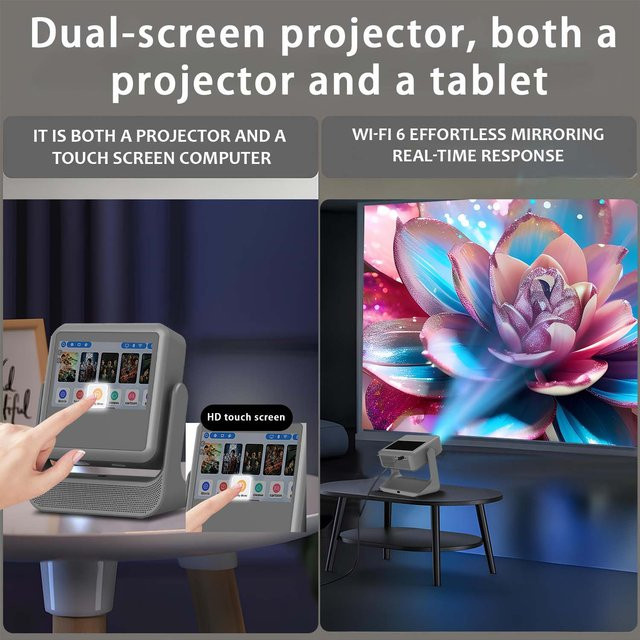DONGYING Beamer mit Autofokus, 4K UHD und 1080P Auflösung, Android 12, 8-Zoll-Touchscreen, WiFi, Bluetooth, HDMI und USB mit 180 Grad Rotation - Bild 1