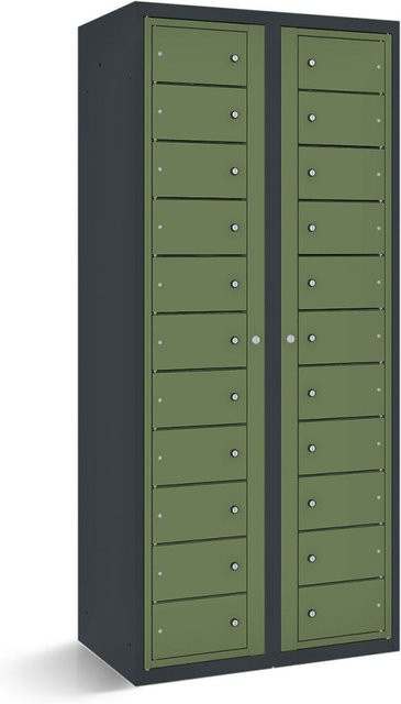 rotstahl Fächerschrank mit 22 Fächern und Zentraltüren in Hellgrün, Korpus Anthrazitgrau, B/T/H: 80 x 50 x 180 cm - Bild 1