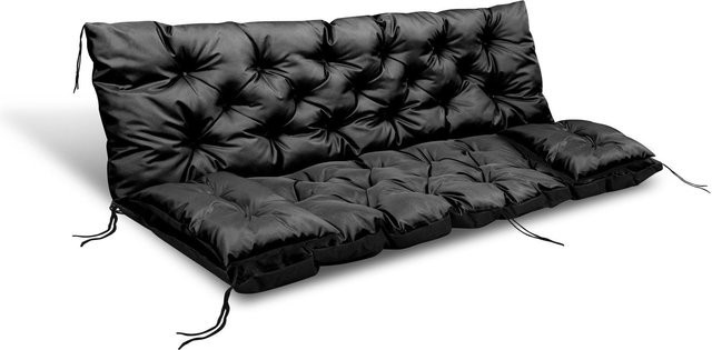 AIOFACTORY OGROD Gartenkissen Set für Bank oder Schaukel, wasserdicht mit Bindeschnüren und kleinen Kissen, Schwarz, B/H/T: 120 x 60 x 50 cm - Bild 1