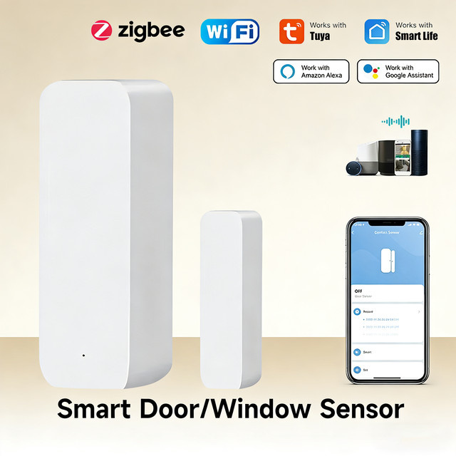iHseno Intelligenter Tür- und Fenstersensor mit WiFi und Zigbee 3.0, Tuya Sicherheitsalarm-Detektor zur Öffnungs- und Schließüberwachung, kompatibel mit Alexa und Smart Life, Farbe: Weiß - Bild 1