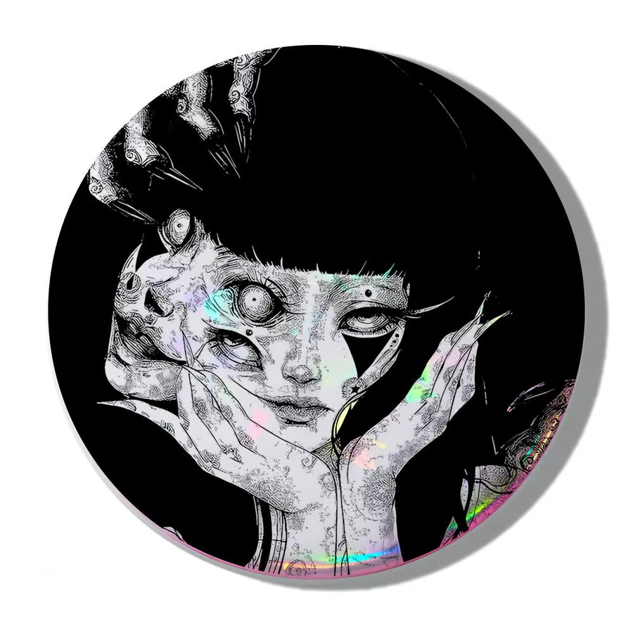 Brosche Horror Anime T-Tomie, Weißblech, Rund, Weiß - Bild 3