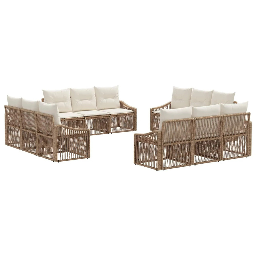 vidaXL Gartensofa-Set 12-teilig aus Poly-Rattan in Beige mit Polsterung und Kissen - Bild 2