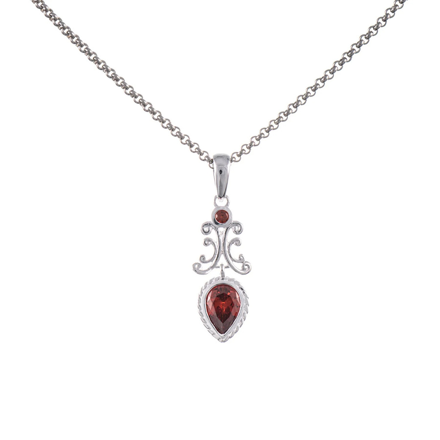 Anhänger mit Kette, 925 Silber, Zirkonia, rot, Unisex - Bild 1