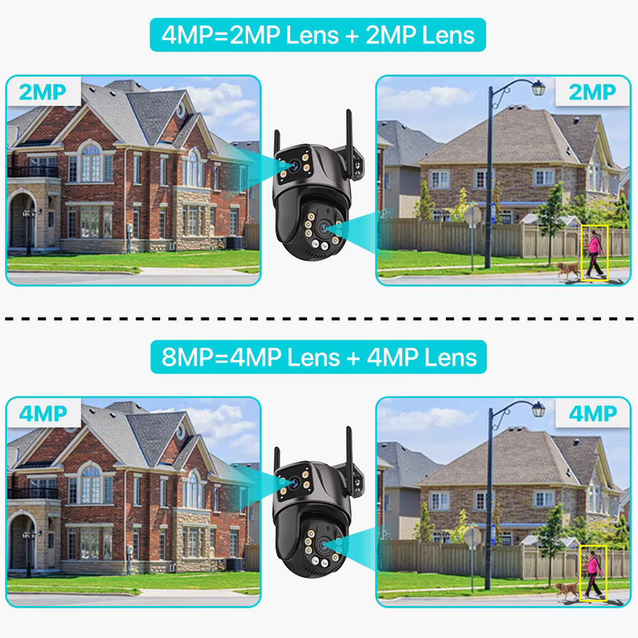 NINIVISION 8MP 4K HD WLAN PTZ-Kamera für den Außenbereich mit 4MP Dual-Objektiv, Dual-Bildschirm, KI-Auto-Tracking und iCSee in Schwarz - Bild 5