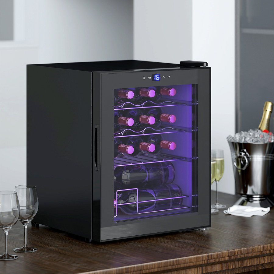 HOMCOM Freistehender Weinkühlschrank mit Kompressor, 42l Weinklimaschrank für 16 Flaschen, Schwarz mit LED-Beleuchtung und Touchscreen - Bild 2