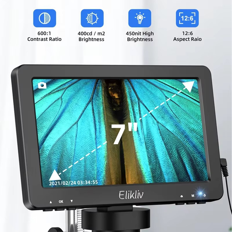 Elikliv DM9 Digitales Mikroskop mit 7 Zoll HD LCD Display, 50X-1200X Vergrößerung, Schwarz, Video Mikroskop Kamera für PCB und Elektronik Löten - Bild 2