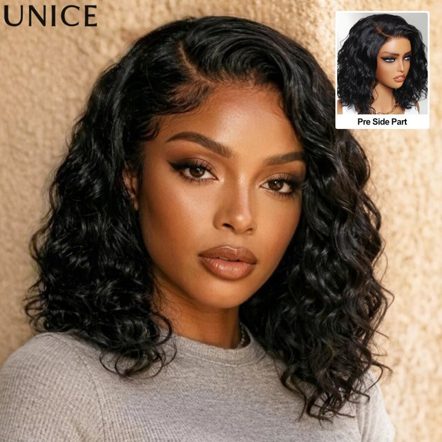 UNice Side Part Water Wave Bob Perücke, 100 % Echthaar, 220 % Dichte - Bild 1