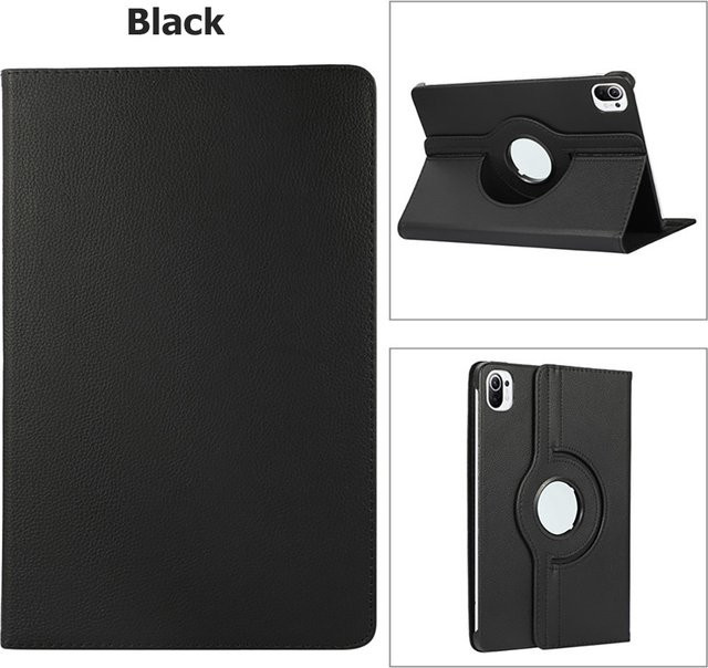 Kardeem 360 Grad drehbare Lederhülle mit Litschi-Muster für iPad Mini 6, iPad Air und iPad Pro in Schwarz - Bild 1
