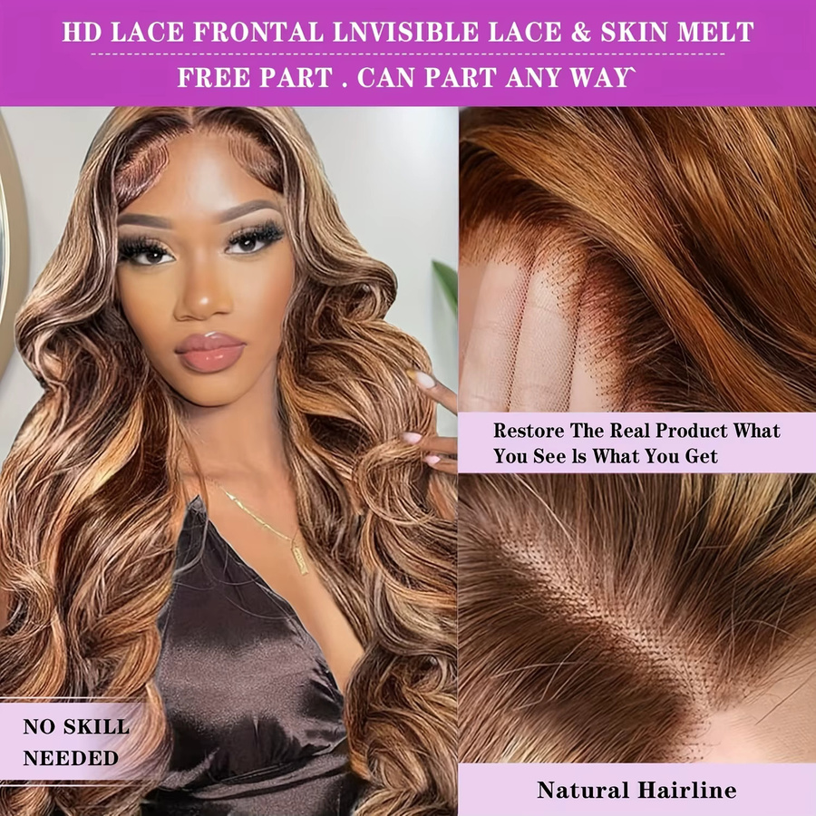 TTSMINS Perücke, Honigblondes Echthaar, Ombre Deep Wave, 30 Zoll - Bild 7