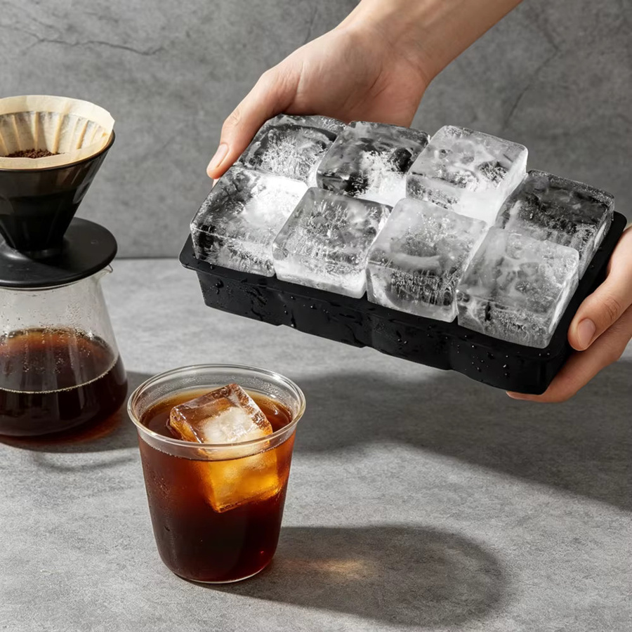 PERFFEE Eiswürfelform aus Silikon mit 8 Gittern für große quadratische Eiswürfel, Schwarz - Bild 4