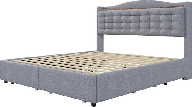 okwish Polsterbett Grau mit USB-Anschluss und integriertem Nachttisch, B/T: 160 x 200 cm - Bild 1