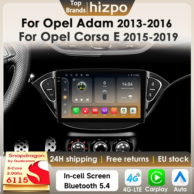 Hizpo 2Din Android 14 Autoradio für Opel Adam 2013-2016 und Opel Corsa E 2015-2019 mit GPS, 4G, Carplay und 360 Kamera in Schwarz - Bild 1