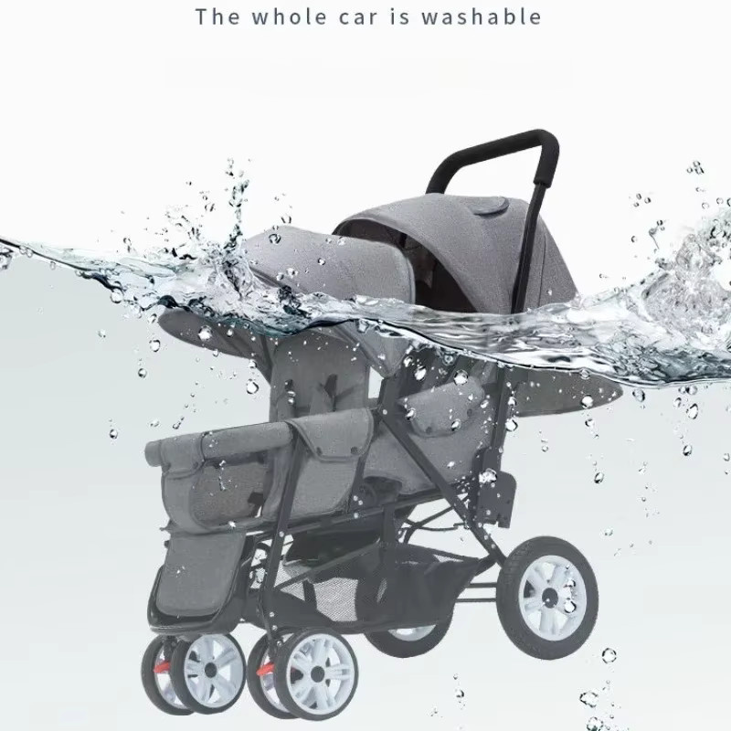 Zusammenklappbarer Zwillings-Kinderwagen mit Vorder- und Rücksitz für zwei Personen in Mehrfarbig - Bild 3