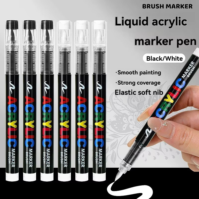 Hopk Acryl-Malstift-Set mit 12 Farben und Pinselspitzen inklusive schwarzem und weißem Marker für Holz, Stein und Leinwand - Bild 5
