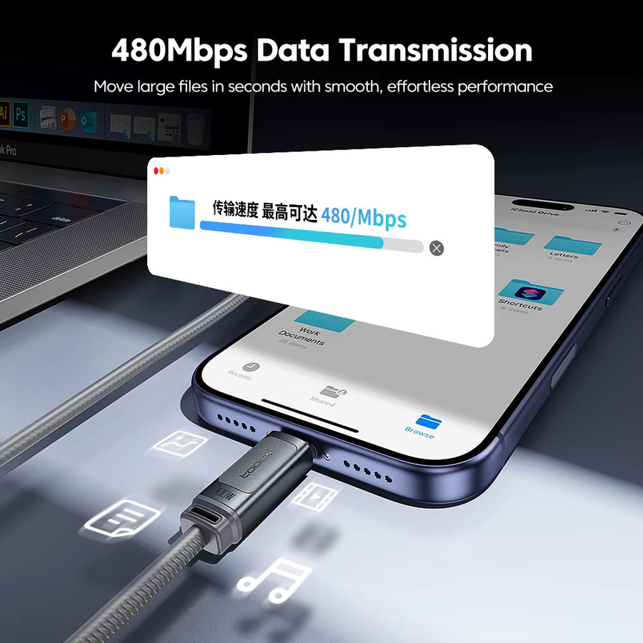 Toocki USB-C-Kabel mit 100W Schnellladefunktion und 480Mbps Datenübertragung aus Silikon für iPhone, MacBook Pro und Samsung S25 - Bild 5