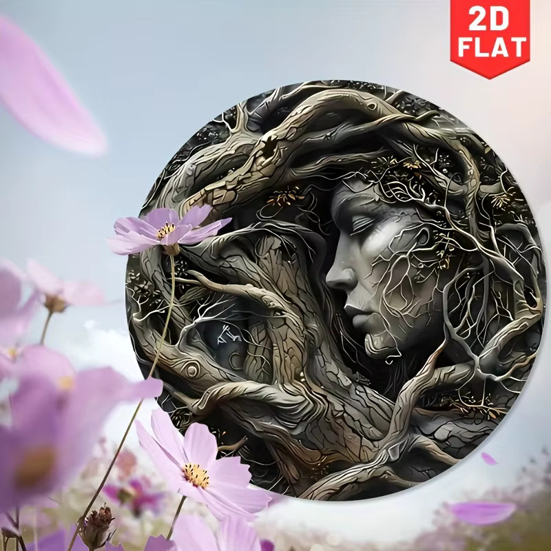 Potdemiel Bohemian Aluminium Wandschild mit Baumgeist-Design, rundes Metallkunstschild im Vintage-Stil, Durchmesser: 20,3 cm - Bild 4