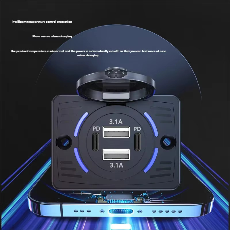 Kebidumei Dual USB QC3.0 PD Autoladegerät mit Schiebekappe in Schwarz für 12V-24V LKW Camper und RV - Bild 1