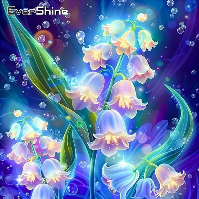 Evershine Diamant-Stickerei Maiglöckchen DIY Mosaik Bastelset mit Blumenmuster für Erwachsene und Anfänger, Multicolor, B/H: 20 x 20 cm - Bild 1