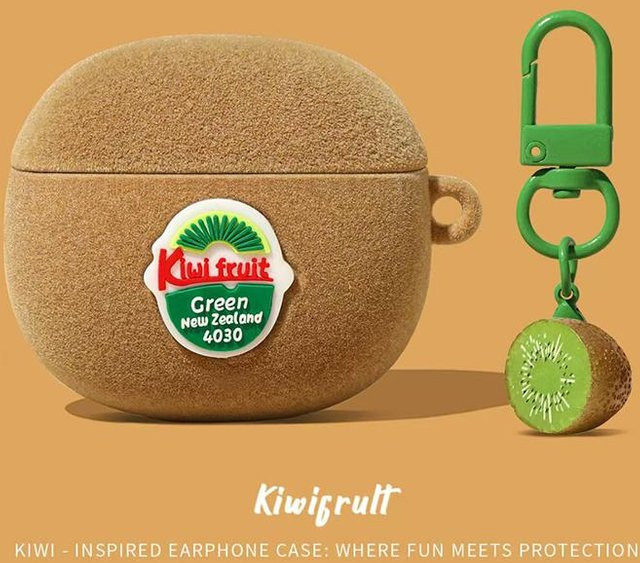 Stoßfeste 3D-Kiwi-Silikon-Kopfhörerhülle für Apple AirPods 1 2 3 Pro in Braun - Bild 1