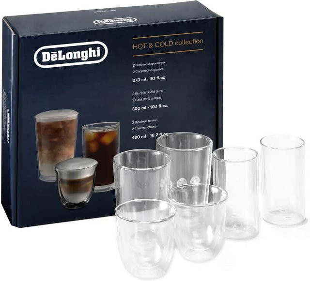De'Longhi Hot&Cold Kollektion Set mit 6 doppelwandigen Thermogläsern für Cappuccino und Cold Brew, transparent - Bild 1
