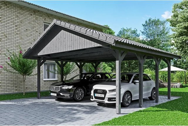 Satteldach-Carport Wallgau von SKANHOLZ in Schiefergrau mit Dachlattung, B/T: 620 x 600 cm, Firsthöhe: 354 cm - Bild 1