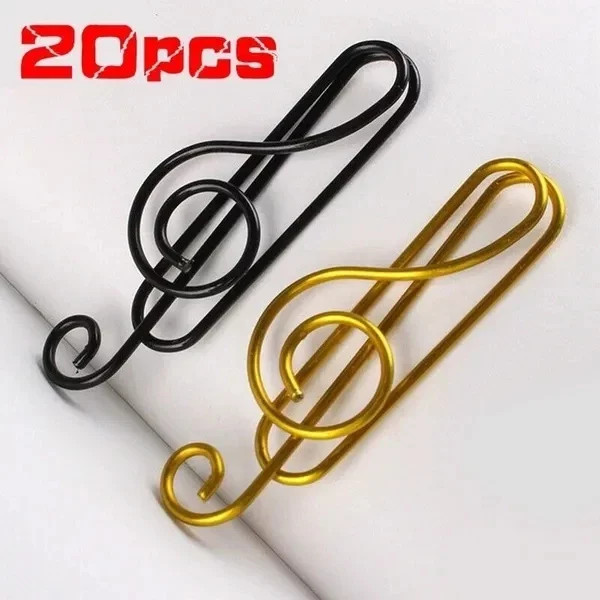20er-Pack Kreative Noten-Papierklammern aus Metall in Gold und Schwarz als Musiknoten-Lesezeichen für Büro und Schule - Bild 1