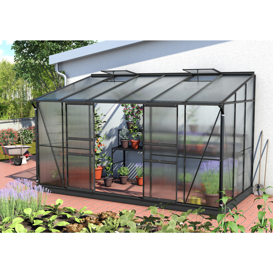 Vitavia Anlehn-Gewächshaus Ida 7800 Schwarz mit Polycarbonat und Einscheiben-Sicherheitsglas, 7,8 m² - Bild 3