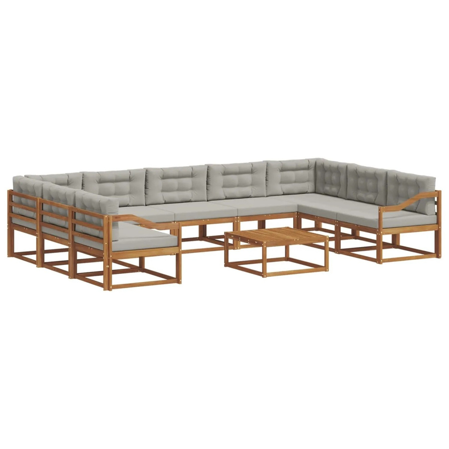 vidaXL Outdoor-Sofagarnitur aus Akazienholz mit 10-teiligem Set und Kissen in Natur und Grau - Bild 2