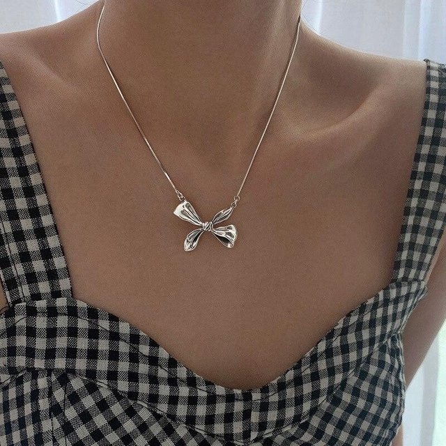 Halskette mit Big Bowknot Charm Pendent, 925 Silber, grau, Damen - Bild 1