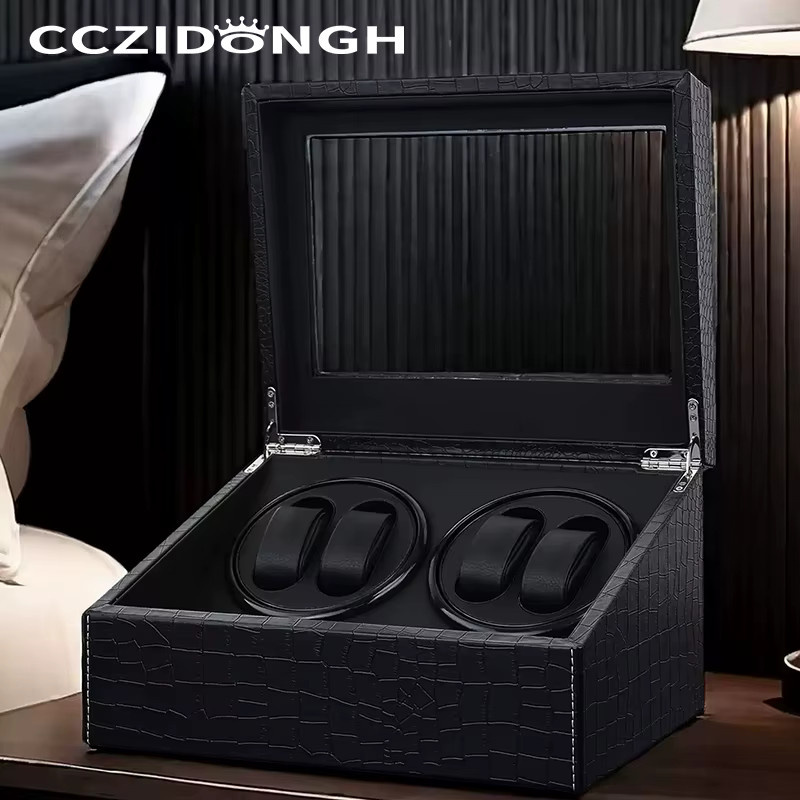 CCZIDONGH Uhrenbeweger 4+6 Fächer, Krokodilleder-Optik, Schwarz - Bild 4