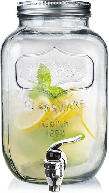 Orion Geprägter Glas-Getränkespender mit Zapfhahn und Metalldeckel, transparent/silver, 4 Liter - Bild 1