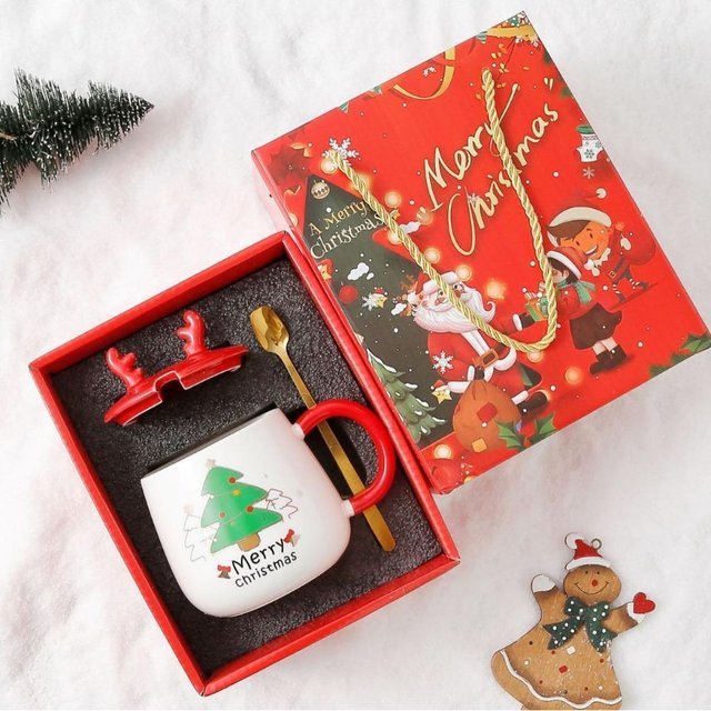 Weihnachts-Elch Keramiktasse mit Deckel in Rot, 350 ml - Bild 1