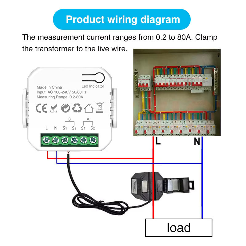 Tuya Wifi Intelligentes Energie Meter für Solar PV Systeme zur bidirektionalen Überwachung von Stromproduktion und Verbrauch in Weiß mit App-Steuerung und CT - Bild 3