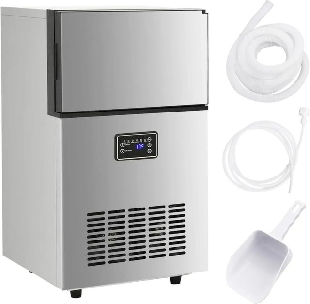 vidaXL Eiswürfelmaschine aus Edelstahl in Silber mit Eisschaufel, Kapazität: 45 kg / 24 h, B/T/H: 63,0 x 35,5 x 34,5 cm - Bild 1