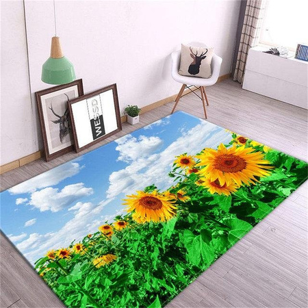 Yiran Furniture Teppich mit Sonnenblumen-Design in Gelb, Floraler Bodenmatten-Teppich für Kinderzimmer, Schlafzimmer oder Küche, B/B: 60 x 90 cm