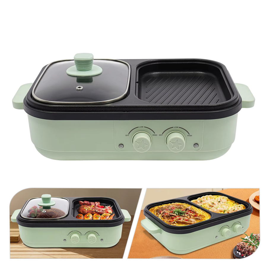 Bymaocar 2-in-1 Hot Pot und Grillplatte in Grün mit Antihaftbeschichtung und 1300W Leistung - Bild 4