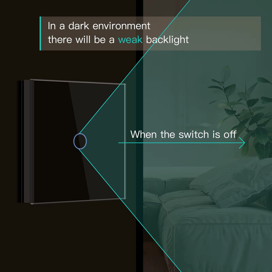 BSEED Touch-Schalter 1-fach 1-Wege in Schwarz aus Kristallglas mit schwachblauer LED-Hintergrundbeleuchtung, wasserdicht, einphasig - Bild 2