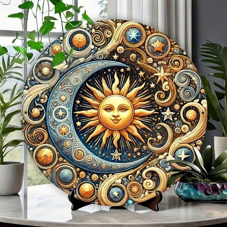 Hello Young Runde Wanddekoration aus Metall Frühlingssonne und Mond Durchmesser: 20,3 cm