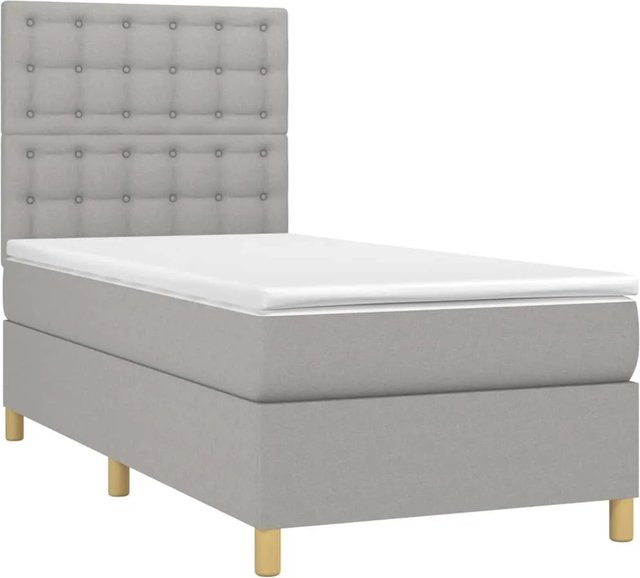 vidaXL Boxspringbett mit Matratze und LED-Unterbettbeleuchtung in Hellgrau, B/T/H: 80 x 200 x 118 cm - Bild 1