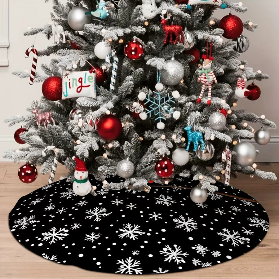 VIKAMA Weihnachtsbaumrock mit Schneeflocken-Design in Schwarz, Weiß und Gold für deine Weihnachtsdekoration - Bild 2