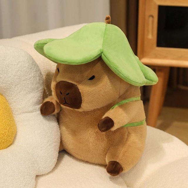 Braunes Capybara Stofftier, Sitzendes Plüschtier mit Rucksack Hut, 30cm, ab 14 Jahren - Bild 1