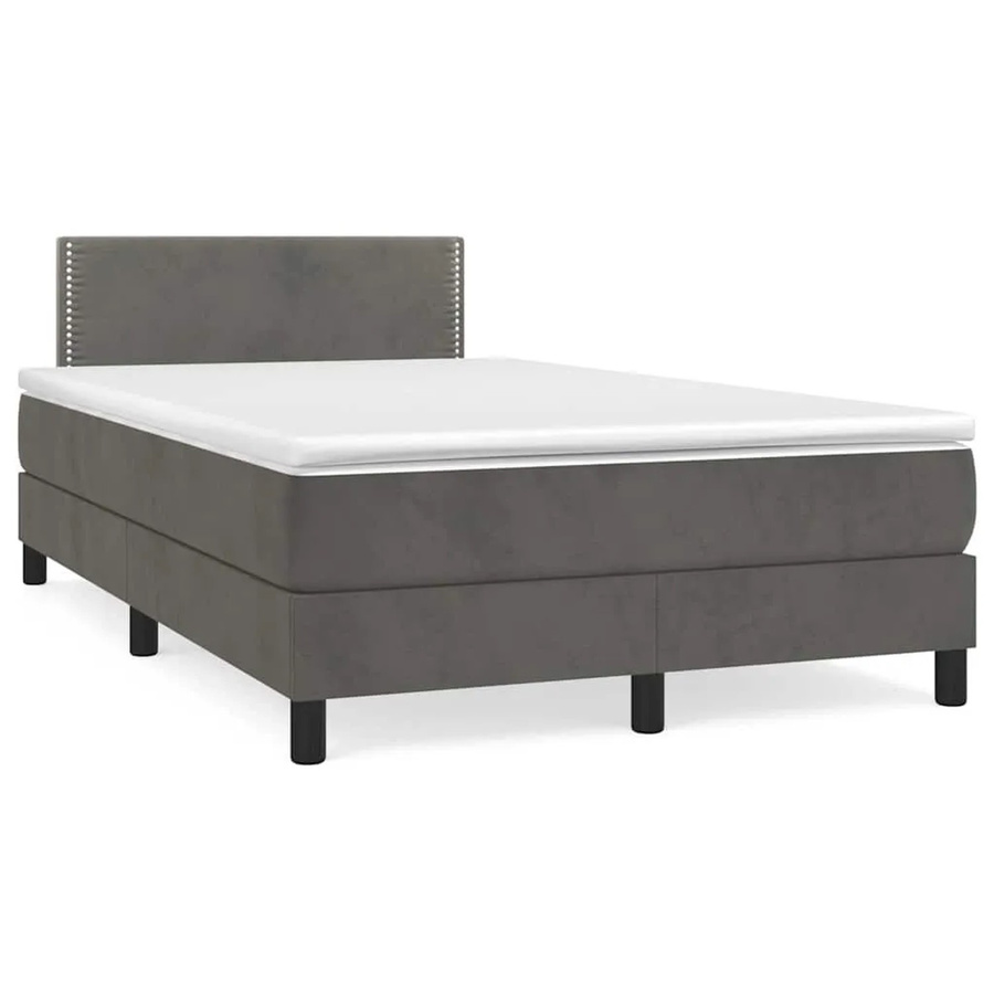 vidaXL Boxspringbett mit Matratze in Dunkelgrau, Hybridbett mit LED-Unterbettbeleuchtung und USB-Ladeport, Samt, B/T: 120 x 190 cm - Bild 2