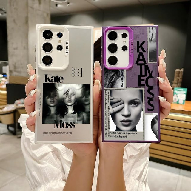 Kate M-Moss Trendy Silikon Handyhülle für Samsung Galaxy S25 Edge S24 S23 S22 S21 S20 Ultra in Silber - Bild 1