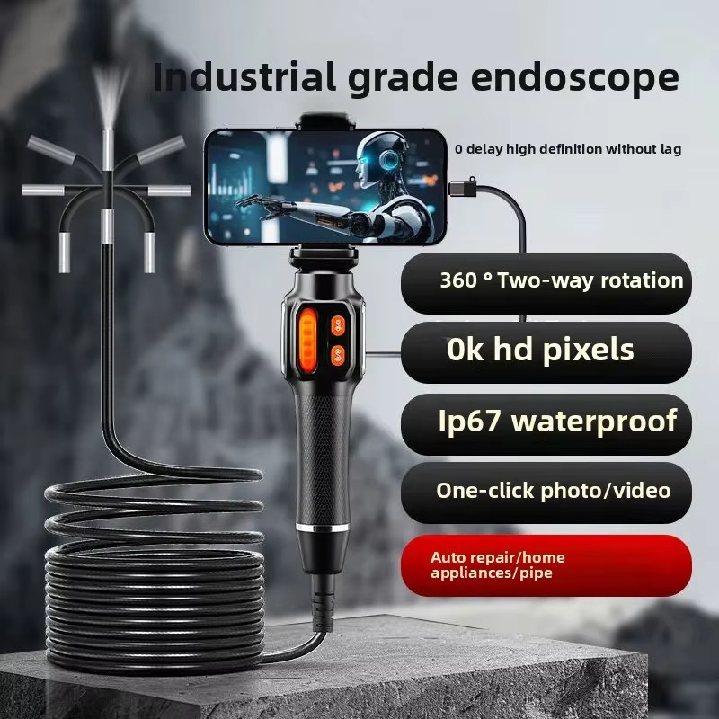 WDSZKMYF HD 1080P Industrieendoskop mit 360 Grad Zwei-Wege-Drehgelenk und LED für iOS und Android, Typ-C, Schwarz - Bild 2