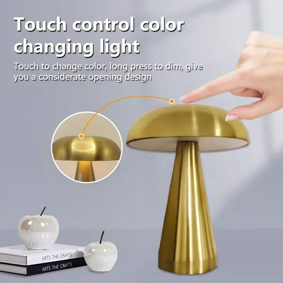 GGBEE Retro LED Nachtlicht in Pilzform mit Touch-Sensor und 3 Farbtemperaturen, Gold/Messing - Bild 3