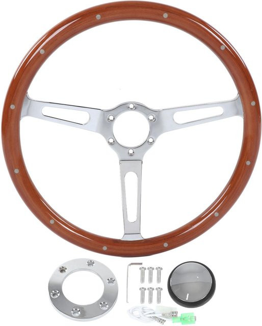 Aimo Klassische Lenkradbaugruppe mit Walnussgriff in Braun, 15 Zoll, 3 Speichen, genietet, 6 Löcher, Durchmesser: 38 cm - Bild 1