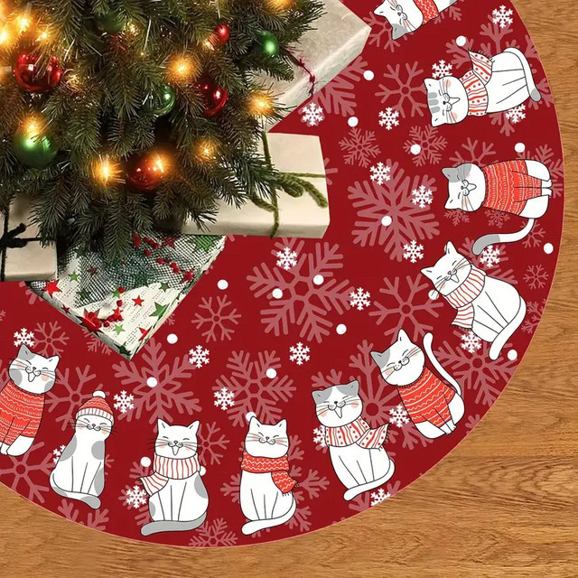 VIKAMA Weihnachtsbaumrock mit Schneeflocken-Katzenmuster in Rot - Bild 1