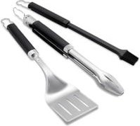 Weber Premium Grillbesteck 3-teilig aus Edelstahl und Silikon in Schwarz mit Wender und Grillzange - Bild 1