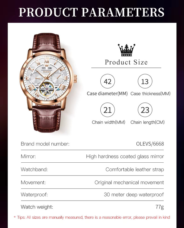 OLEVS Armbanduhr Chronograph, Automatik, Leder, Herren - Bild 6