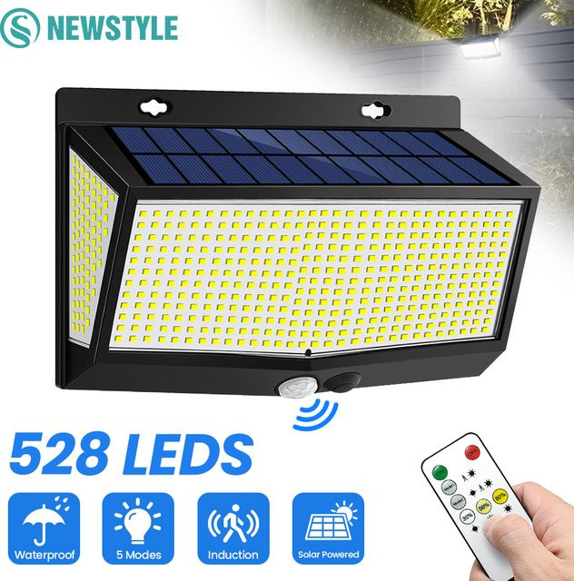 Solar-Wandleuchte mit 528 LED und Bewegungsmelder, IP65 wasserdichte Außenleuchte für Garten und Terrasse, modern und rechteckig, Farbe: Weiß, B/T/H: 12,0 x 22,0 x 5,0 cm - Bild 1